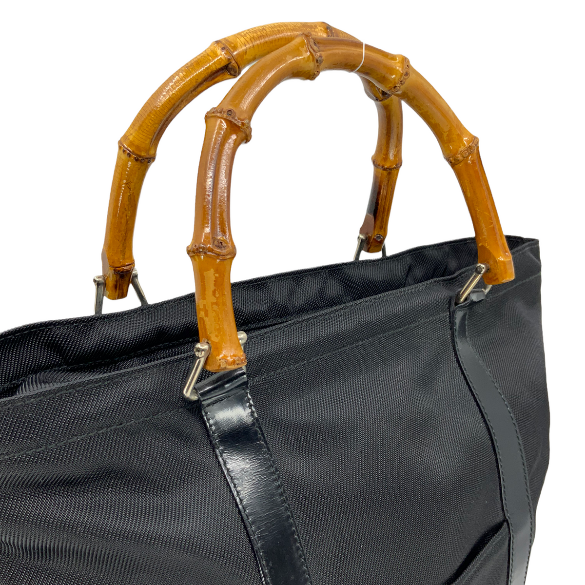 GUCCI Vintage Nylon Bamboo Top Handle Tote Bag