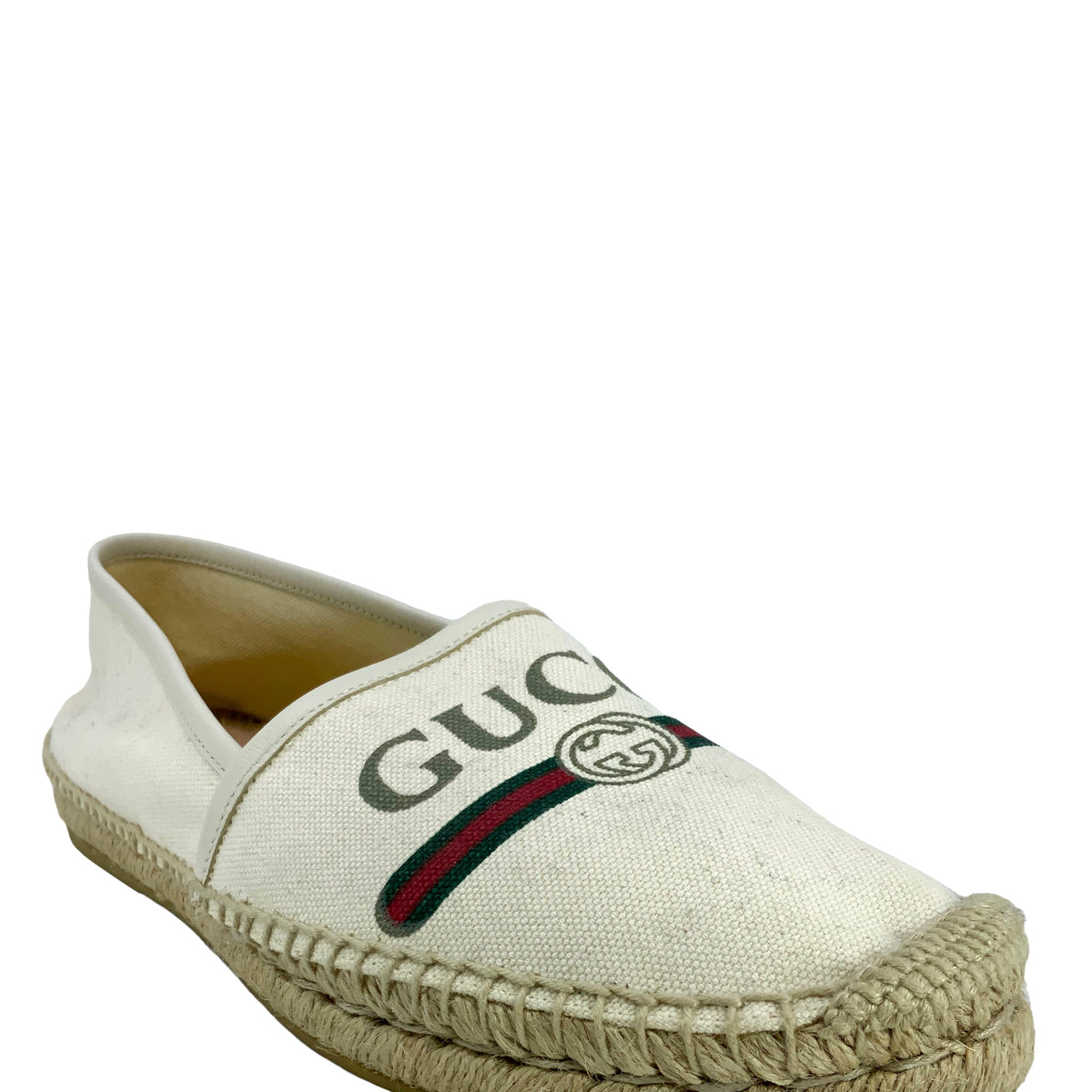 GUCCI Printed Logo Canvas Espadrille Flats Size 10