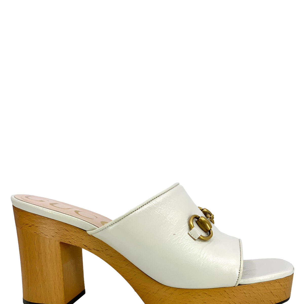 GUCCI Houdan Horsebit Wood Clog Mule Platform Sandals Size 9