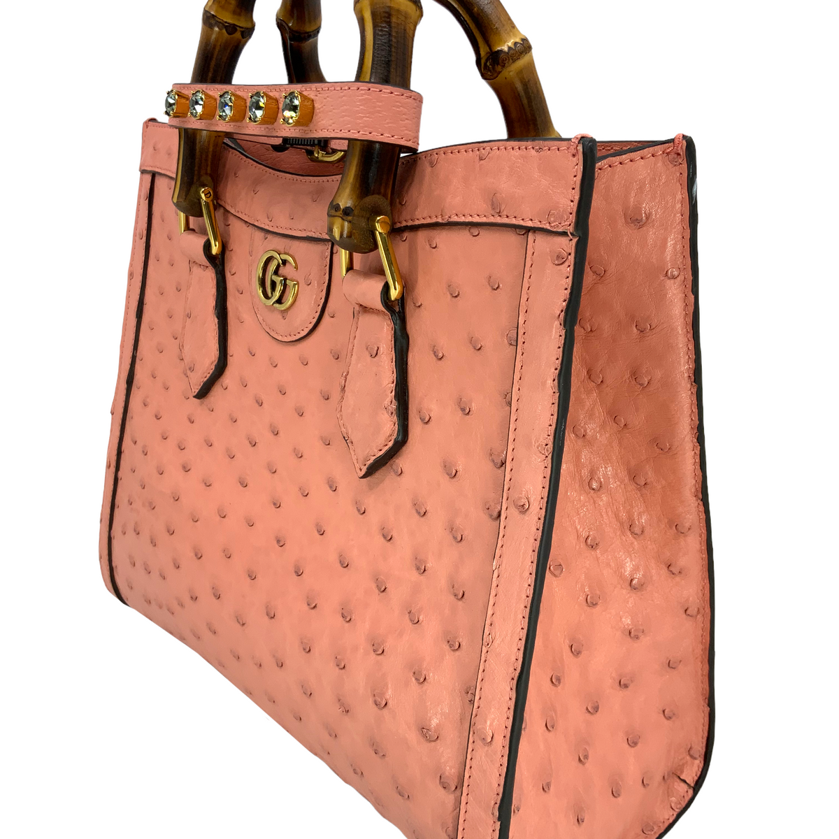 GUCCI Diana Small Ostrich  Bamboo Handle Tote NEW