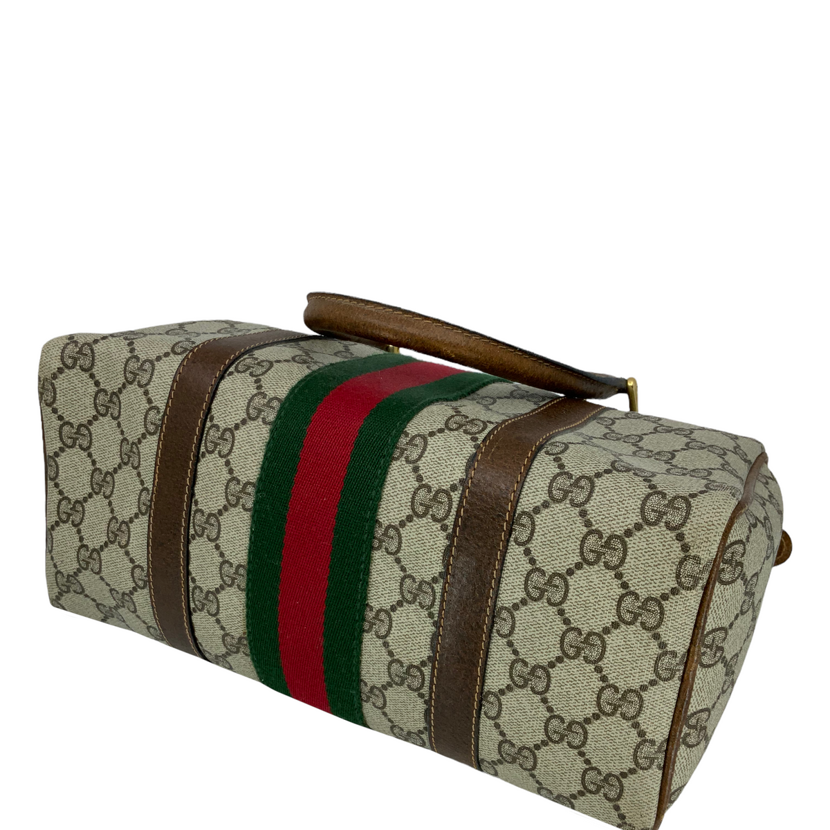 Gucci Vintage Boston Sherry Line Monogram Canvas Small Satchel Bag