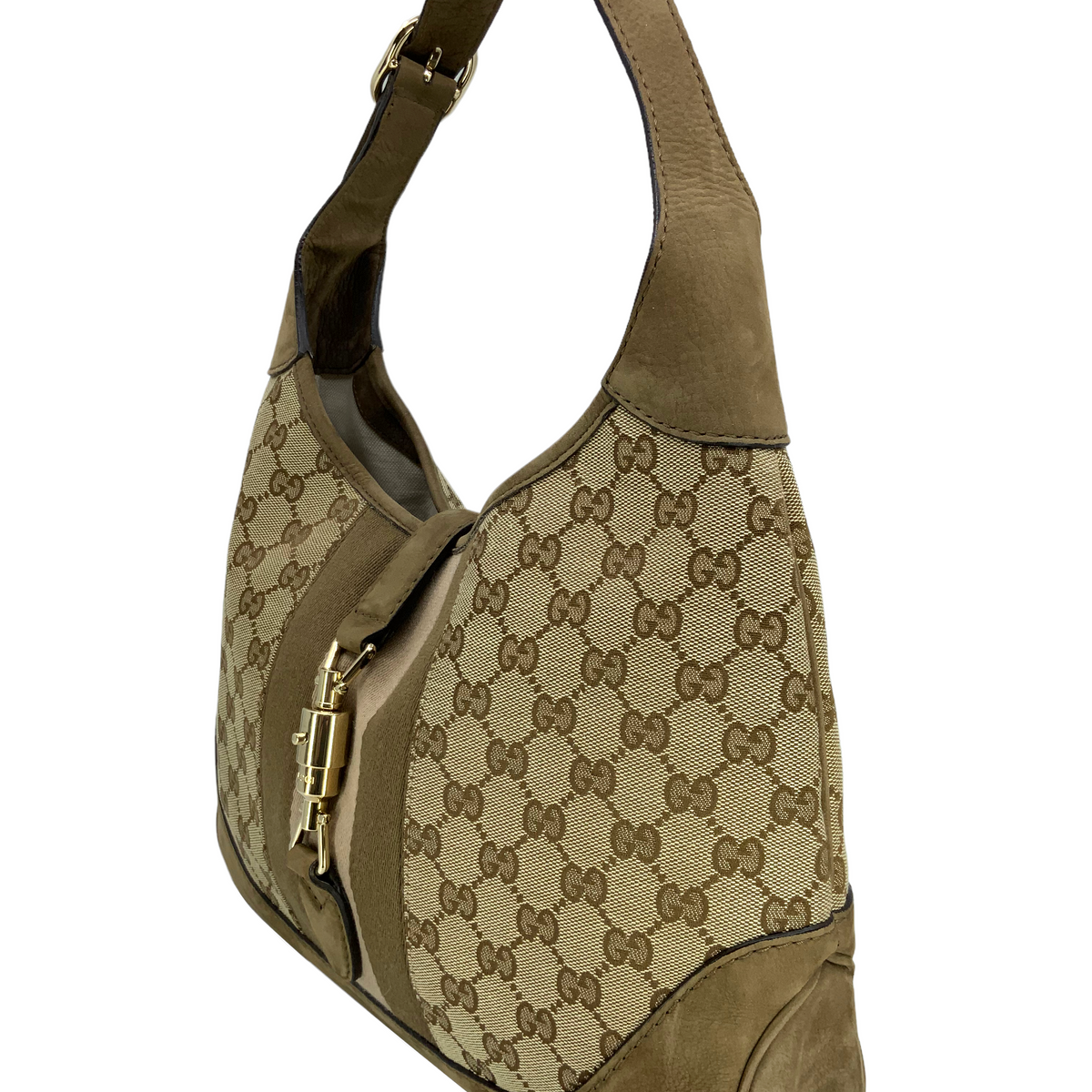 Gucci Monogram Canvas and Suede Medium Jackie O Hobo Bag