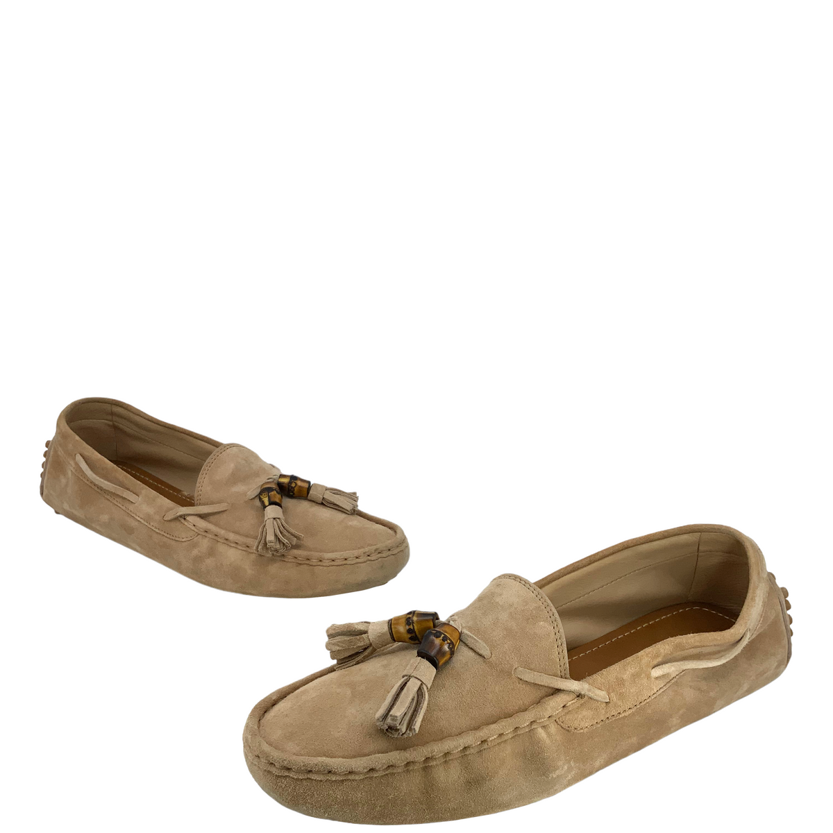 Gucci Suede Bamboo Tassel Driving Loafers Size 7.5