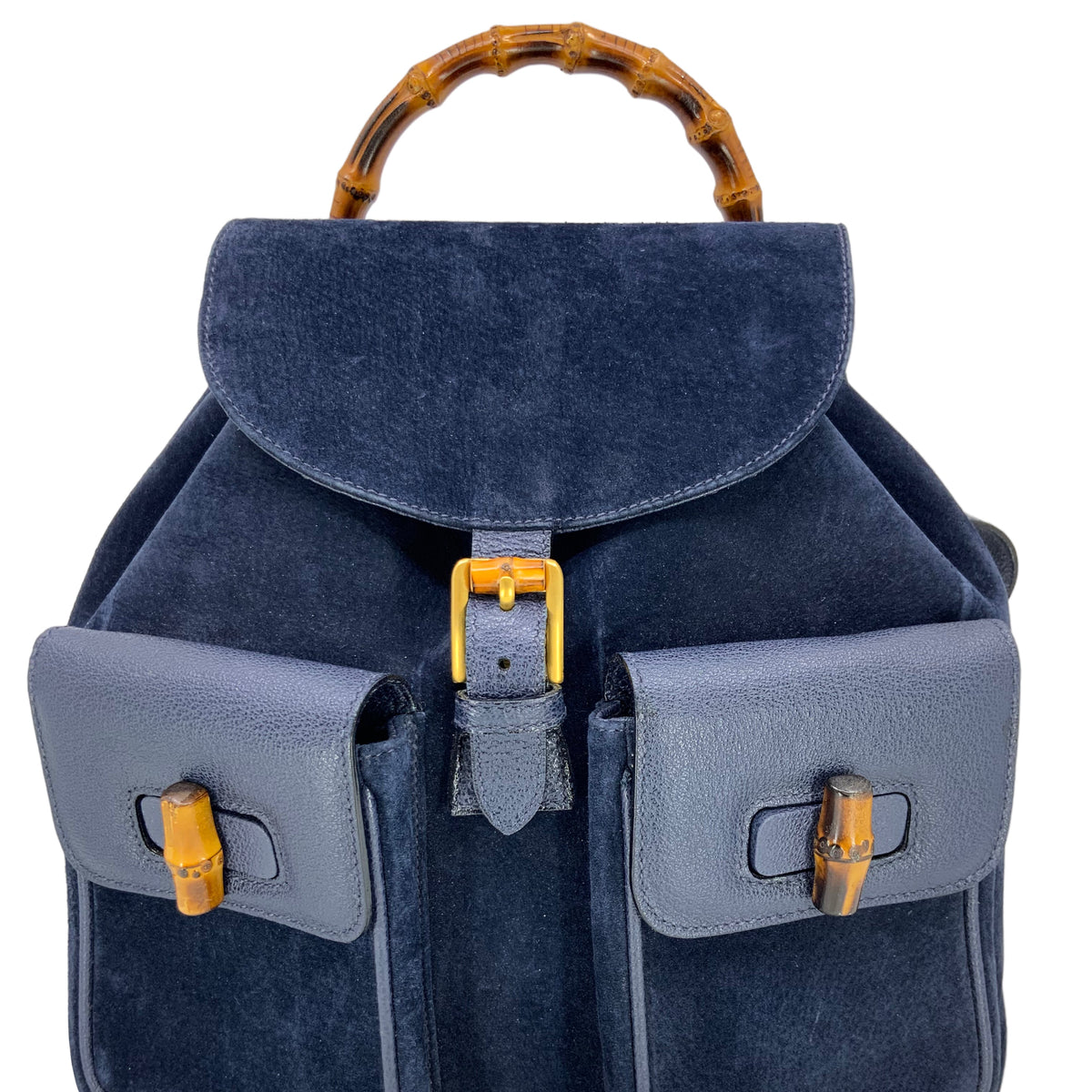 Gucci Vintage Suede Bamboo Drawstring Backpack