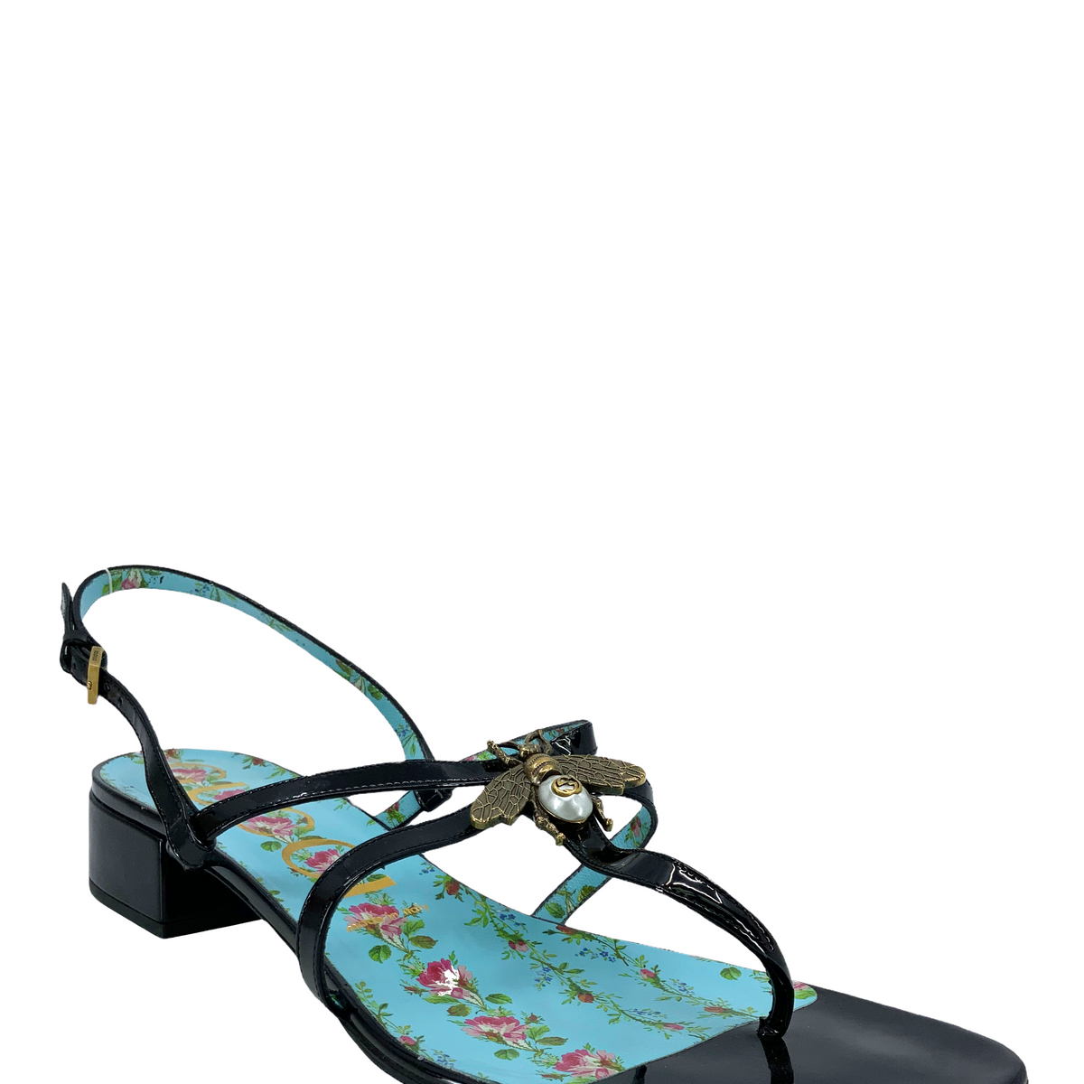 GUCCI Patent Calfskin Bee Thong Sandals Size 10