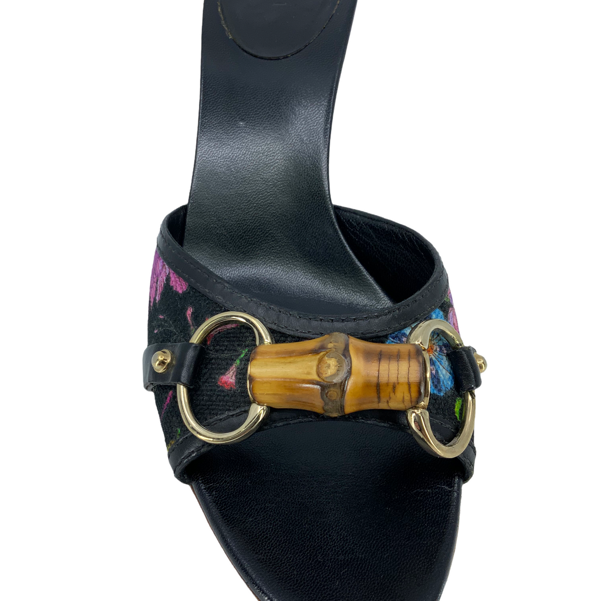 Gucci Canvas Floral Bamboo Horsebit Sandals Size 7