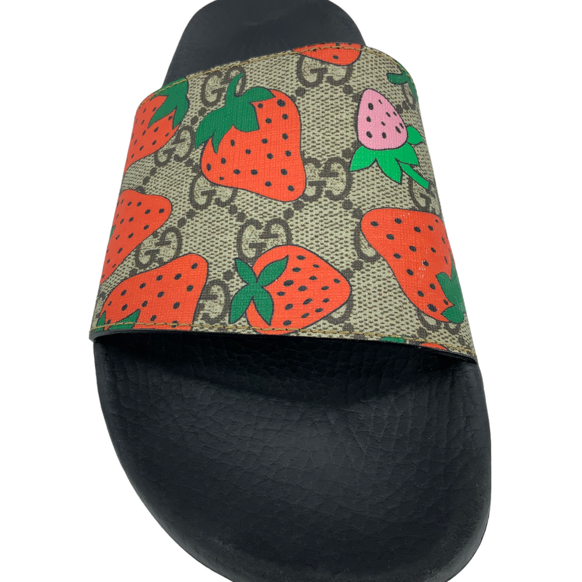 GUCCI GG Supreme Monogram Strawberry Slide Sandals Size 10