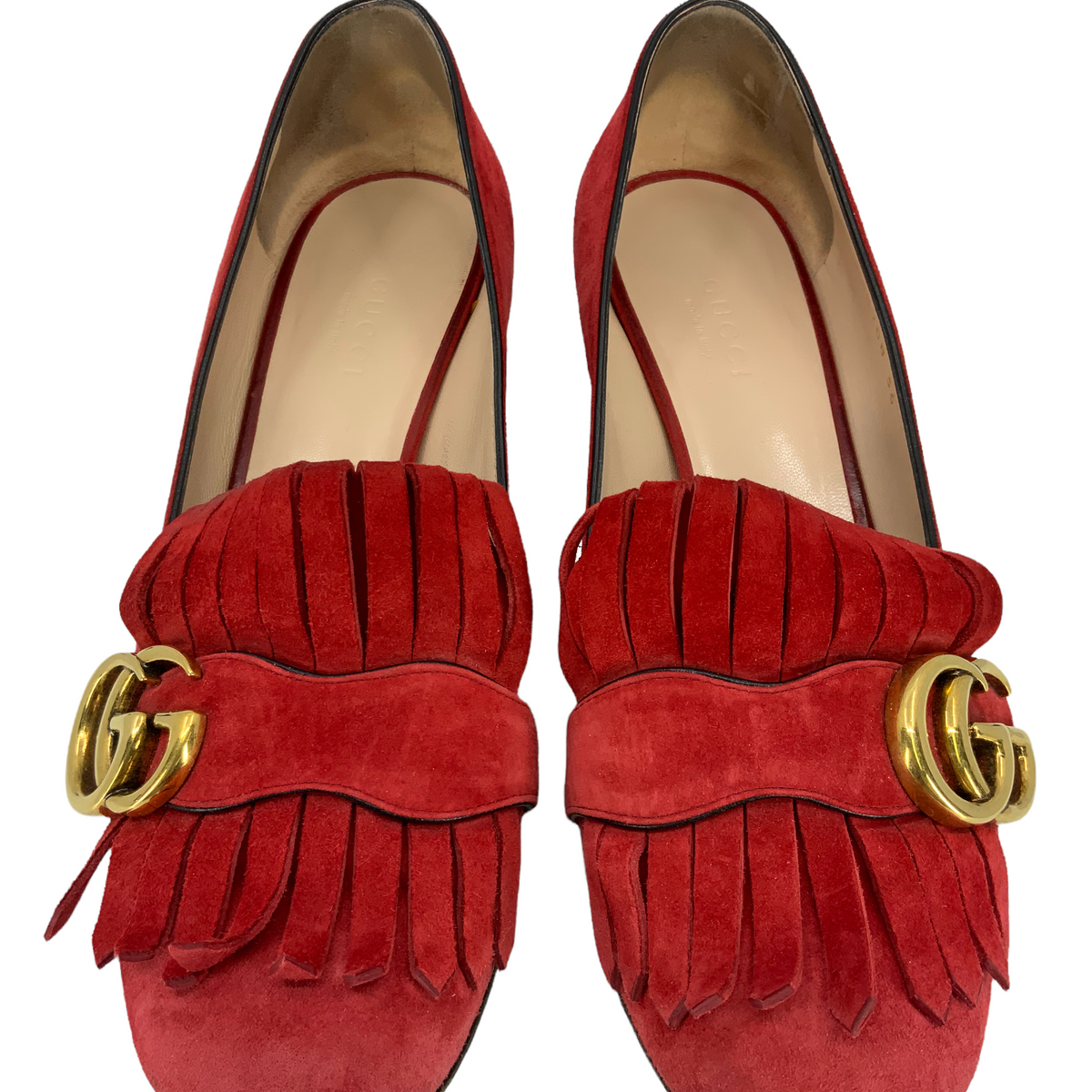 Gucci Marmont GG Suede Block-Heel Pumps Size 6
