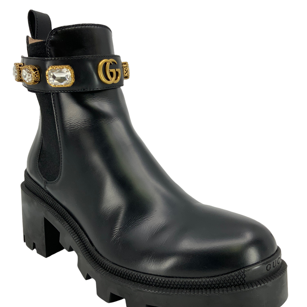 Gucci GG Logo Jewel Trip Strap Chelsea Boots Size 8