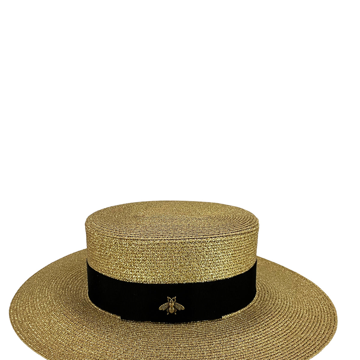 GUCCI Grosgrain-Trimmed Glittered Straw Hat NEW