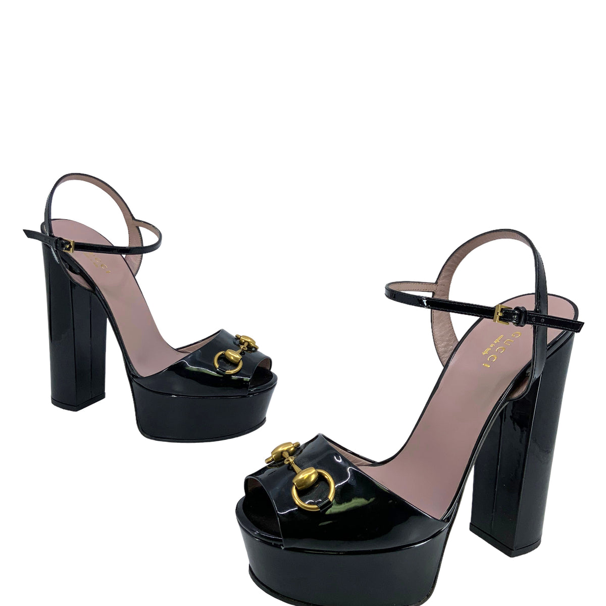 GUCCI Claudie Patent Leather Platform Horsebit Sandals Size 8