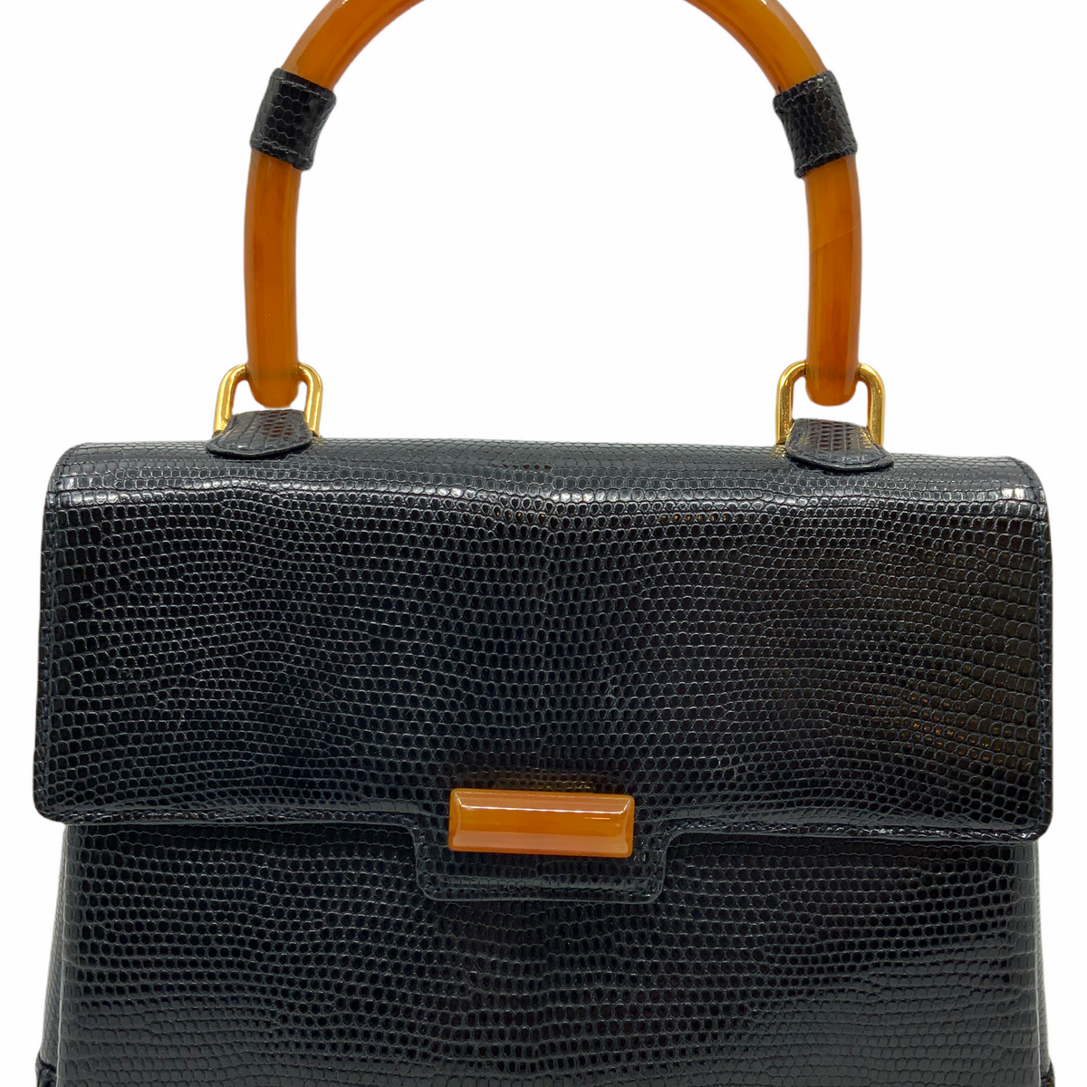 Gucci Vintage Lizard Tortoise Shell Top Handle Flap Bag