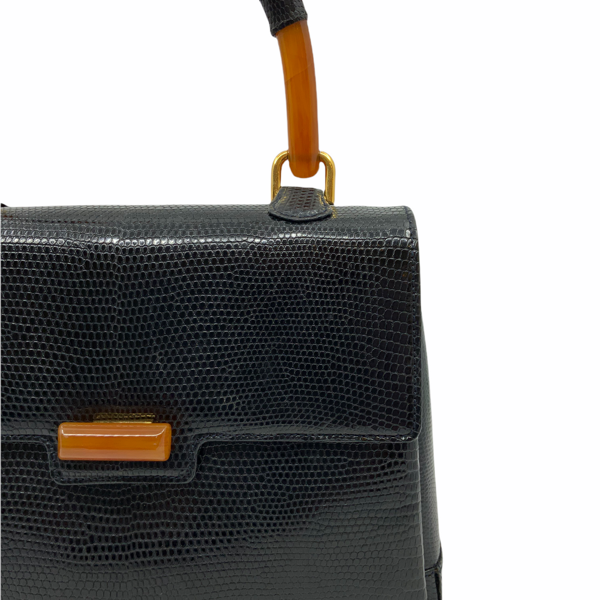 Gucci Vintage Lizard Tortoise Shell Top Handle Flap Bag