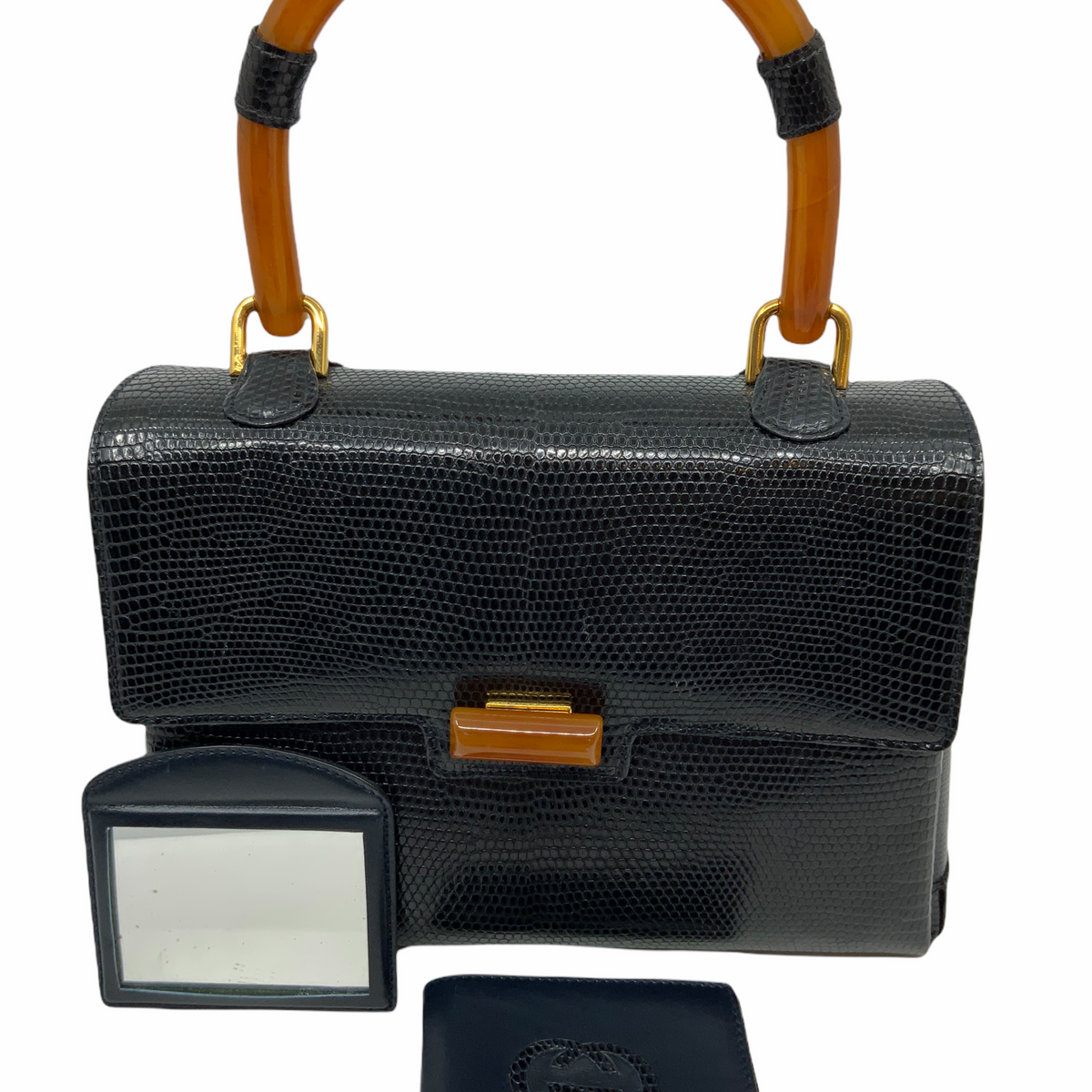 Gucci Vintage Lizard Tortoise Shell Top Handle Flap Bag