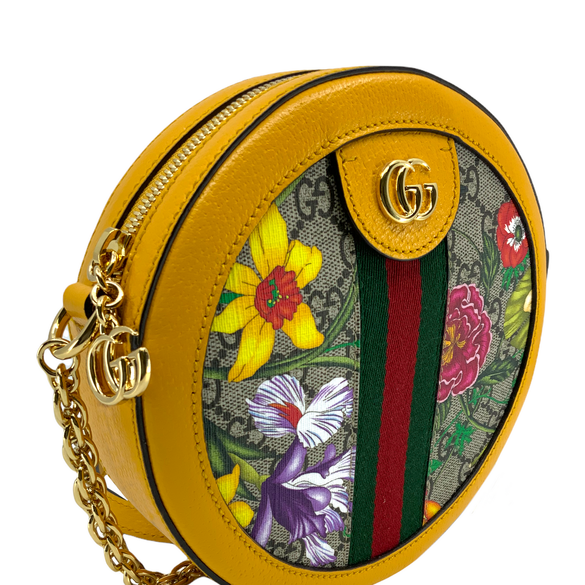 Gucci GG Supreme Flora Web Mini Ophidia Round Shoulder Bag NEW