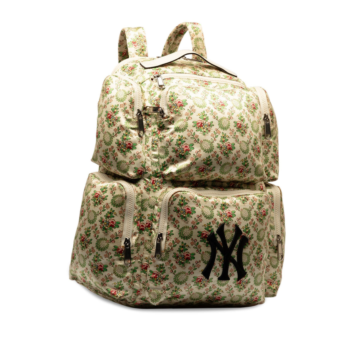 GUCCI MLB Floral Satin NY Yankees Patch Backpack