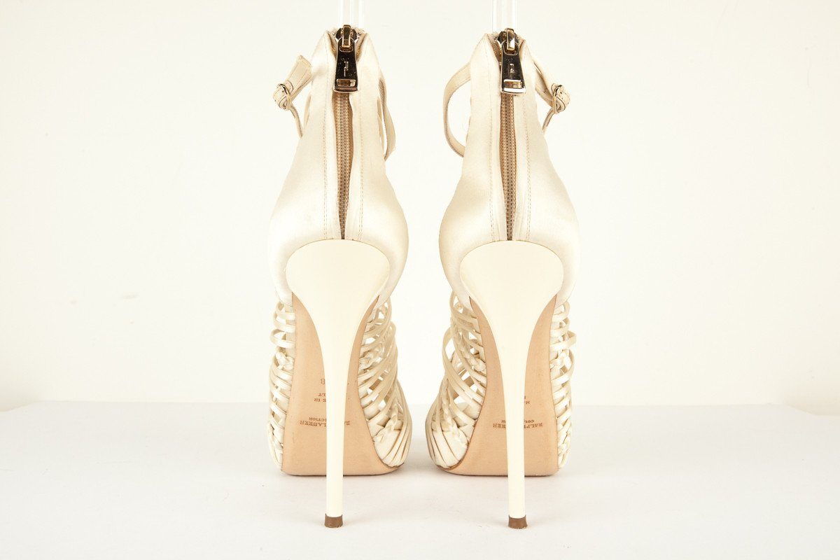 Ralph Lauren 10 Jeena Ivory Satin Braided Cage Sandal