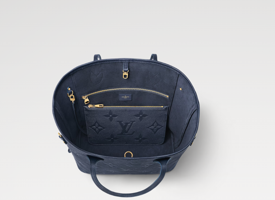Mila's Edit Neverfull MM Monogram Empreinte Leather In Navy Blue