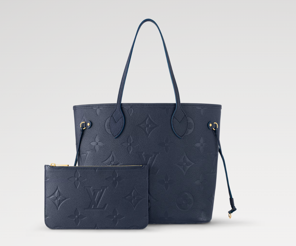 Mila's Edit Neverfull MM Monogram Empreinte Leather In Navy Blue