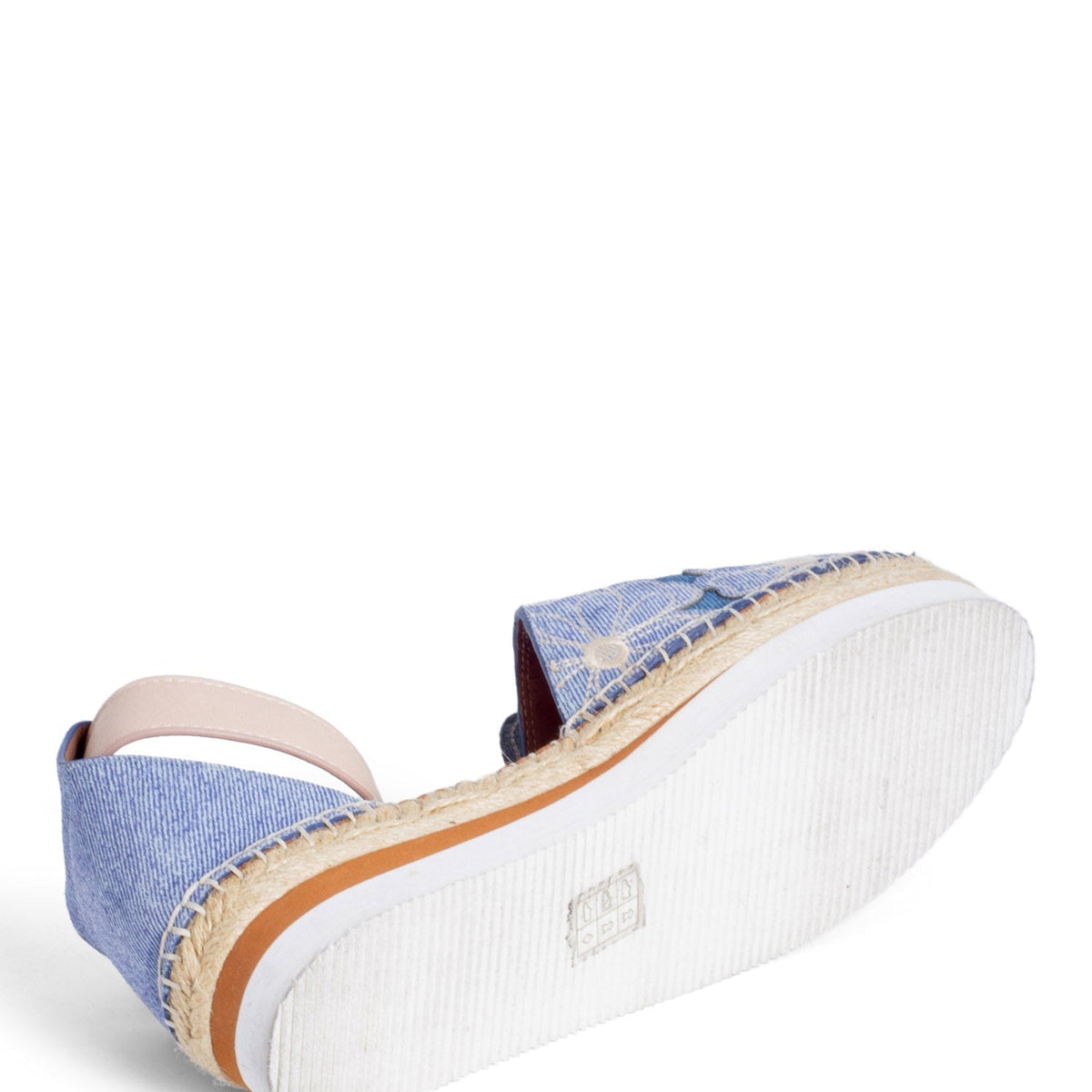 See by Chloe Floral Denim Ankle Strap Espadrilles Platform Sandals Blue