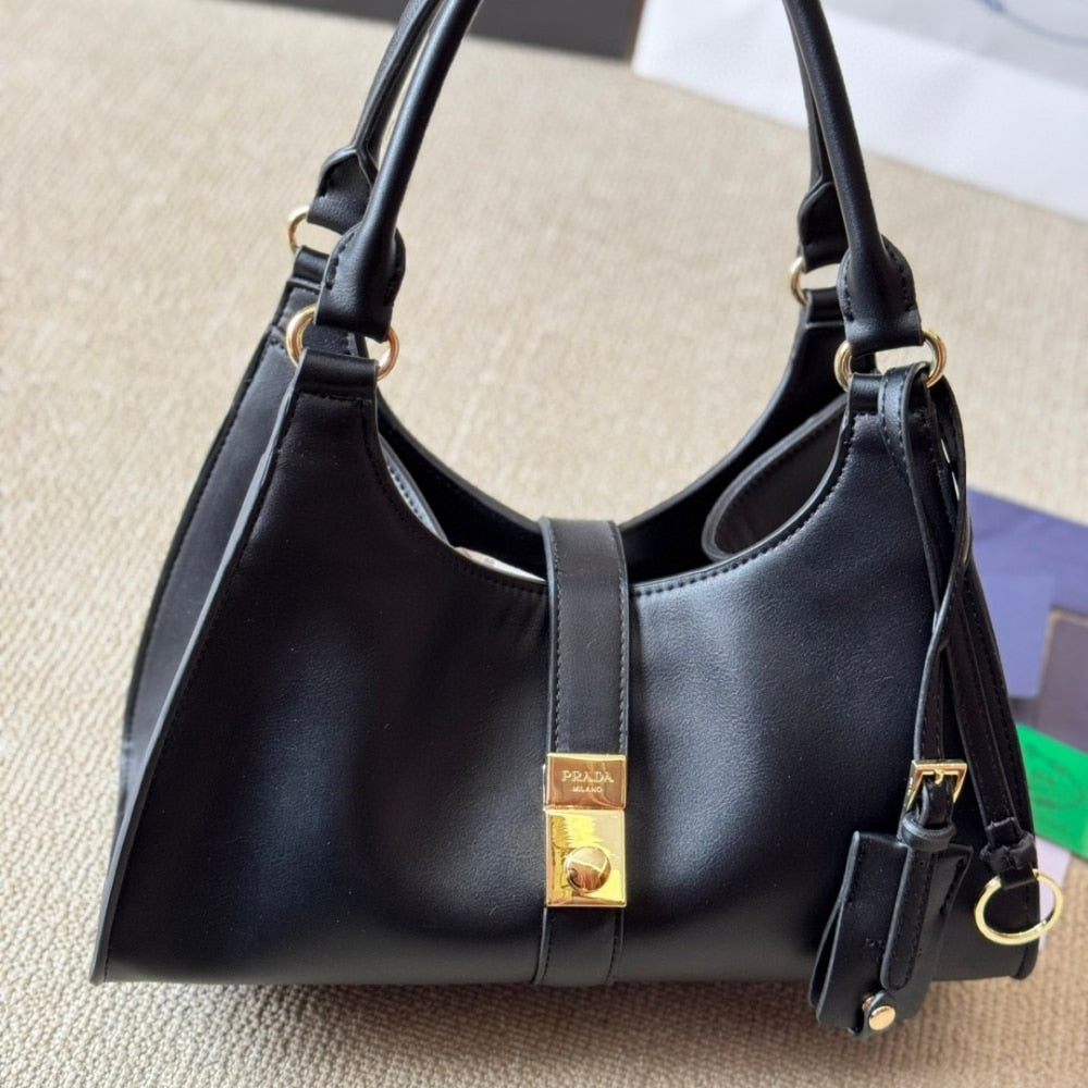 PR MEDIUM LEATHER TOTE BAG BLACK 32CM