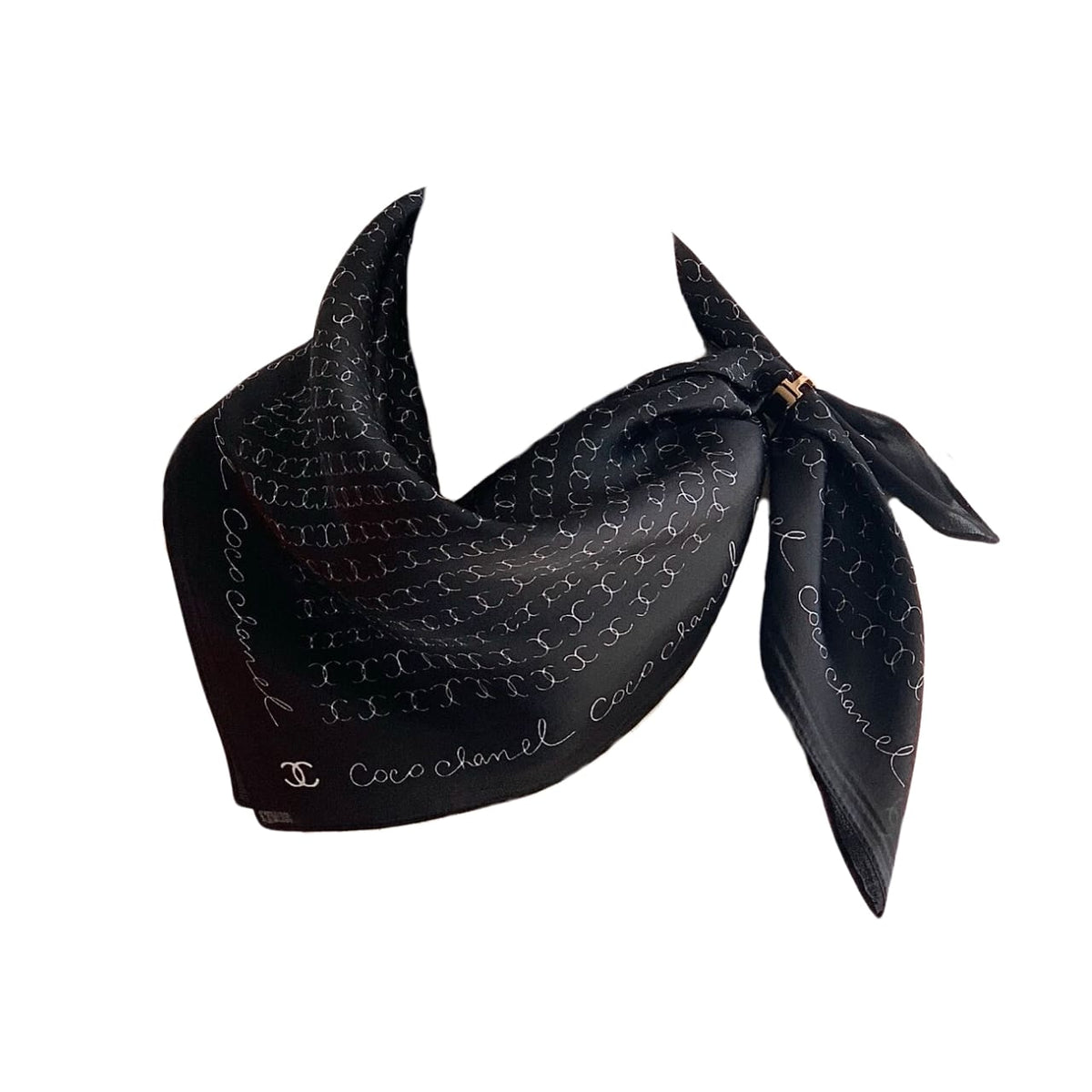CC COCO SIGNATURE SILK SCARF IN BLACK 70CM