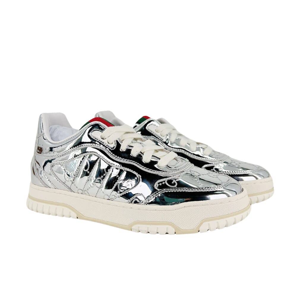 GG WOMEN'S RE WEB SNEAKER SILVER 825961 FAD56 8144