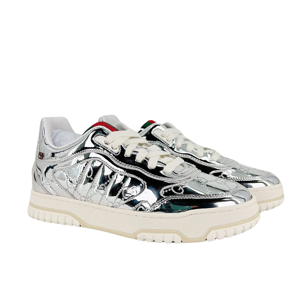 GG WOMEN'S RE WEB SNEAKER SILVER 825961 FAD56 8144