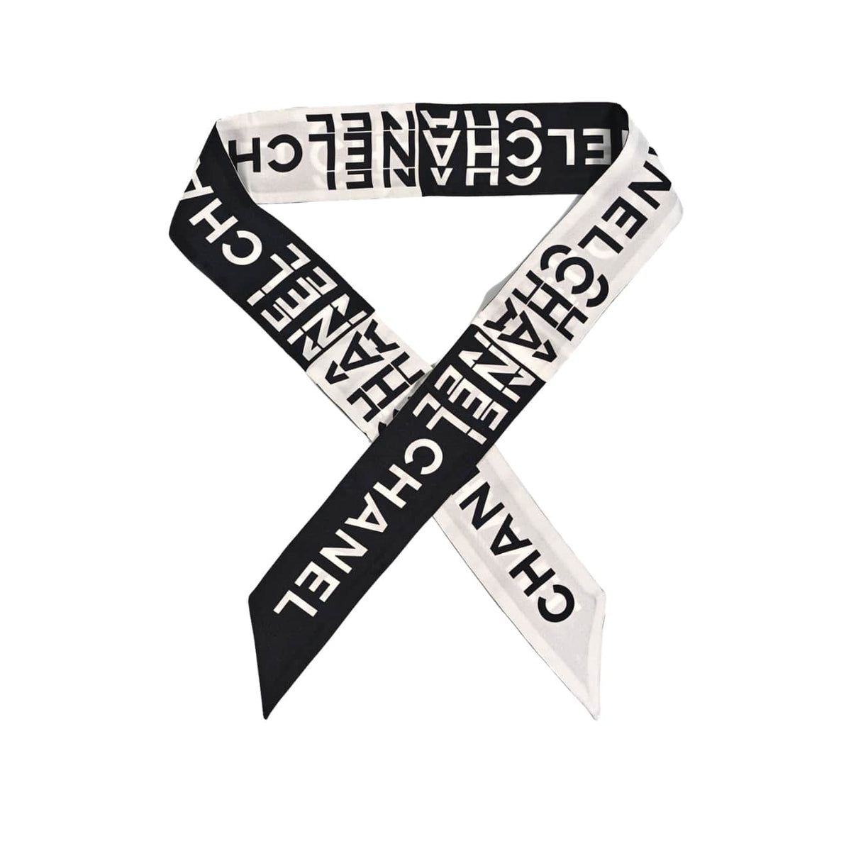 CC SILK LOGO SLIM BANDEAU SCARF BLACK AND WHITE 120CM