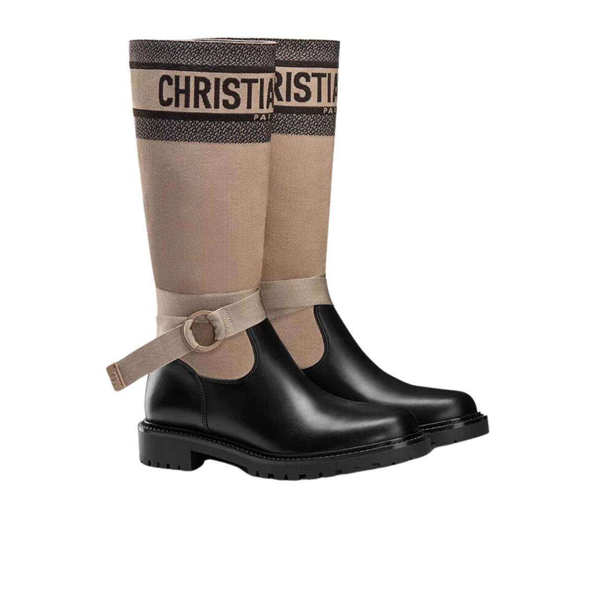 DD D MAJOR BOOT FABRIC AND CALFSKIN IN TAUPE AND BLACK KCI611SI W S46X