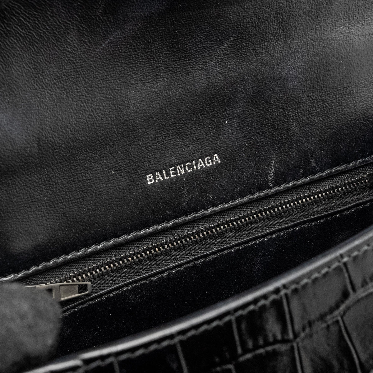 balenciaga Hourglass S Croc-Embossed Calfskin So Black