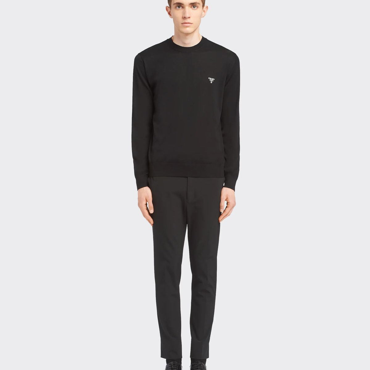PRADA Classic Crewneck Wool Sweater with Logo