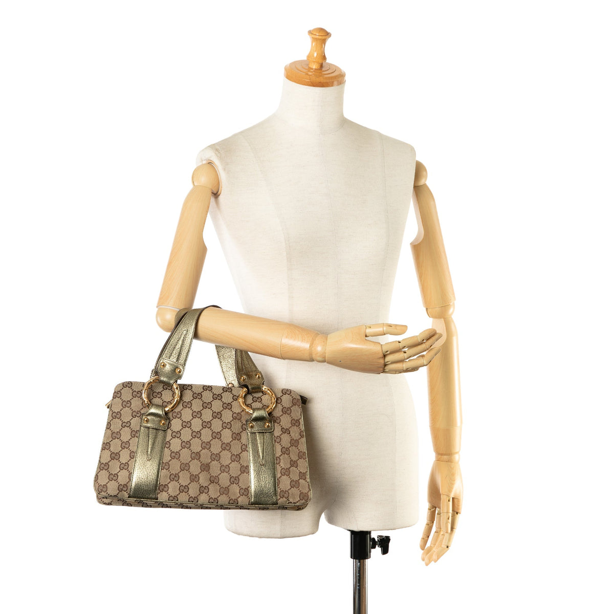 GUCCI GG Canvas Metal Bamboo Handbag