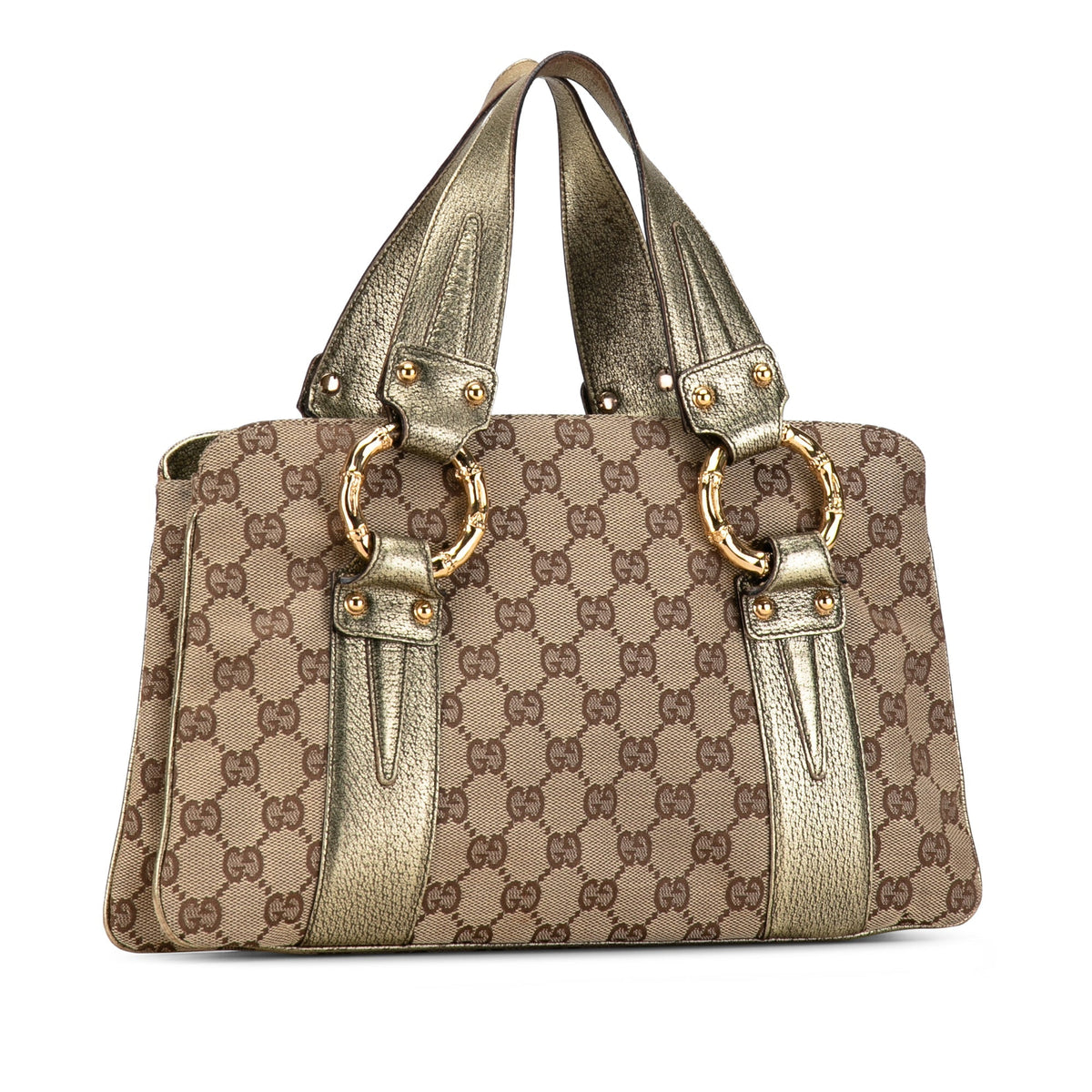 GUCCI GG Canvas Metal Bamboo Handbag