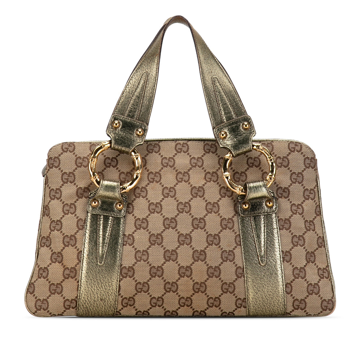 GUCCI GG Canvas Metal Bamboo Handbag