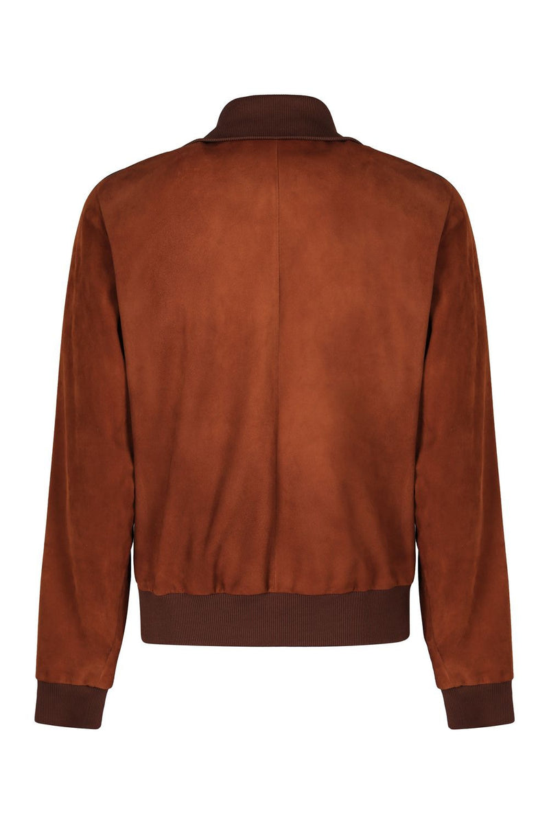 PRADA Suede Jacket with Ribbed Knit Edges