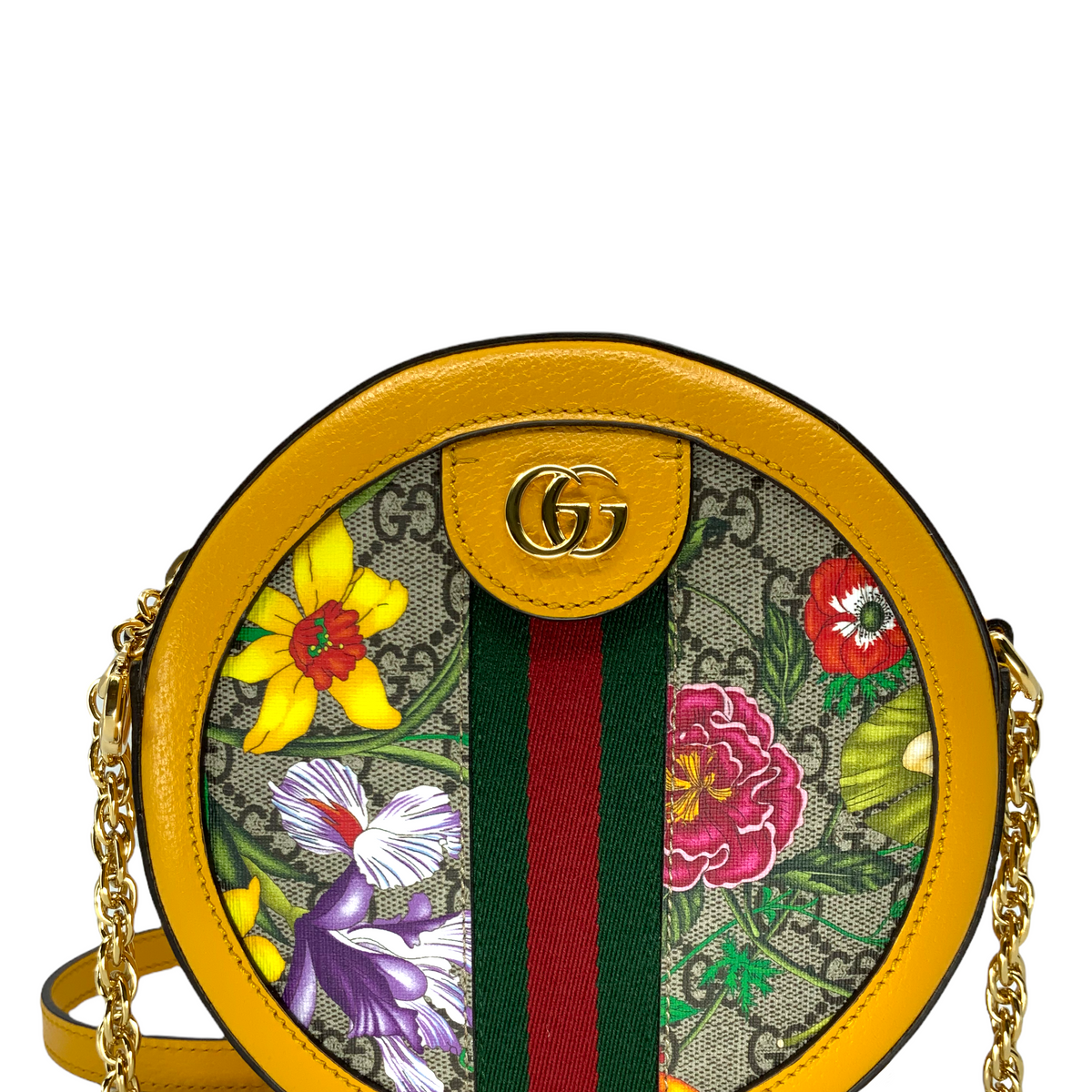 Gucci GG Supreme Flora Web Mini Ophidia Round Shoulder Bag NEW