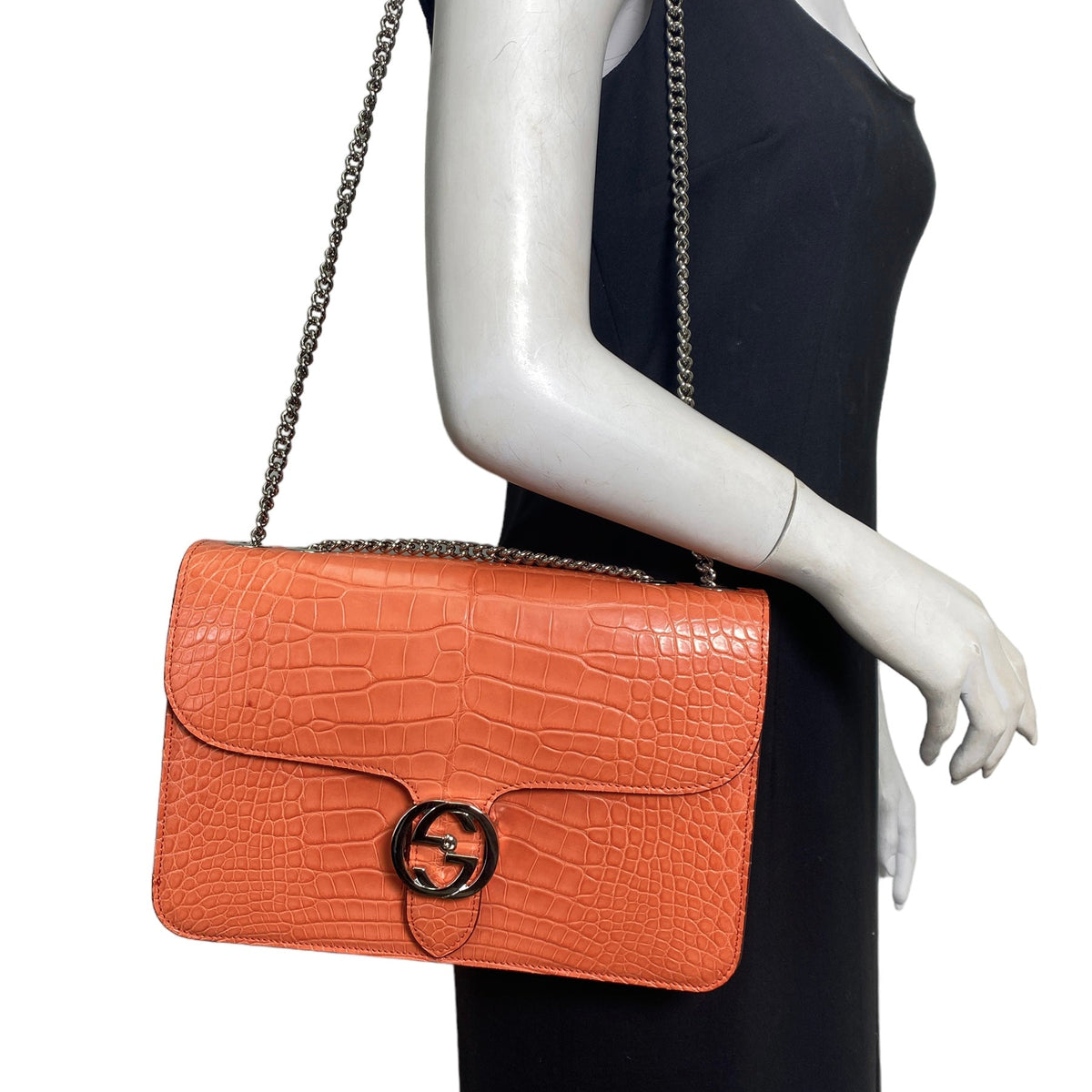 Gucci Coral Crocodile Interlocking GG Shoulder Bag