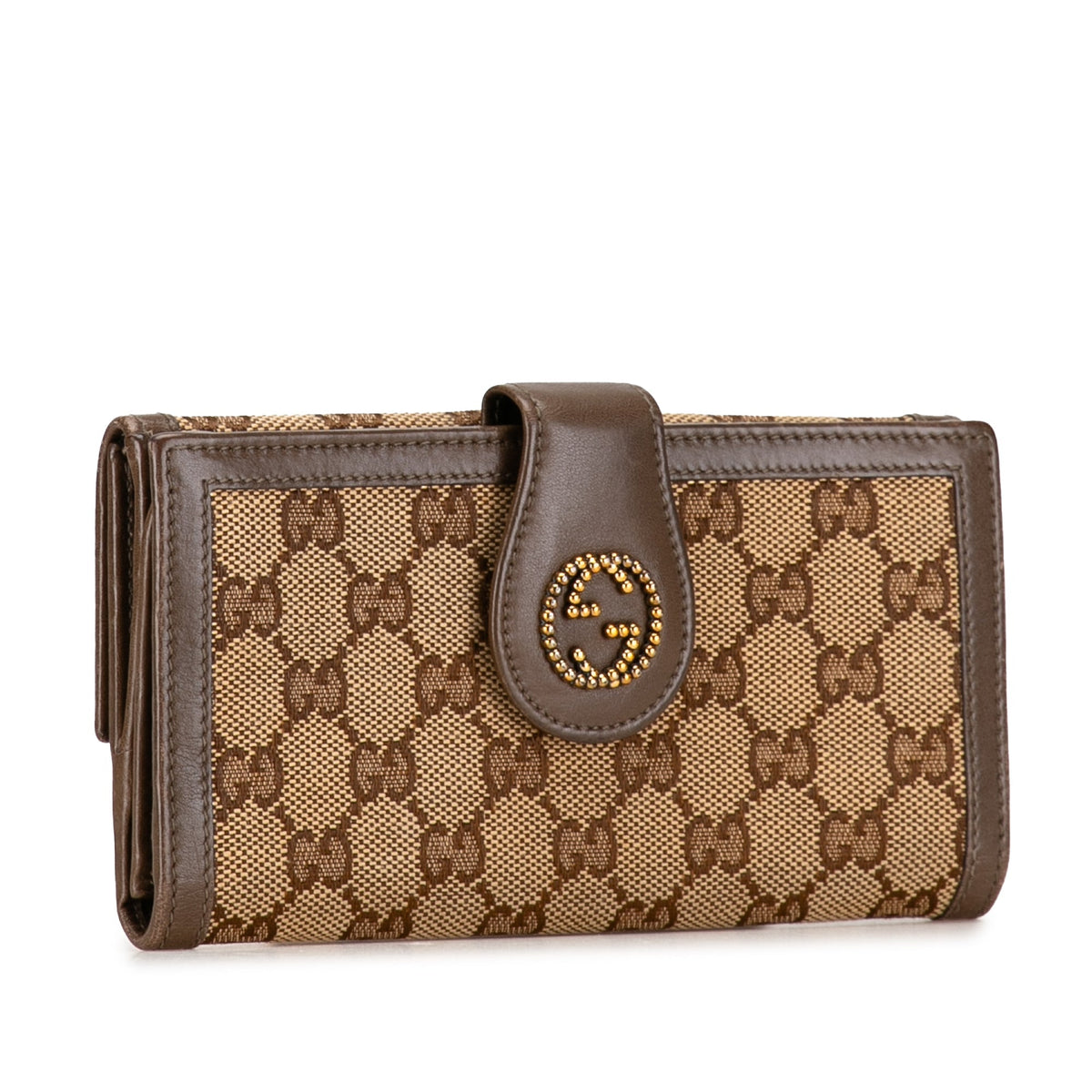 GUCCI Studded Interlocking GG Canvas Bifold Wallet Long Wallets