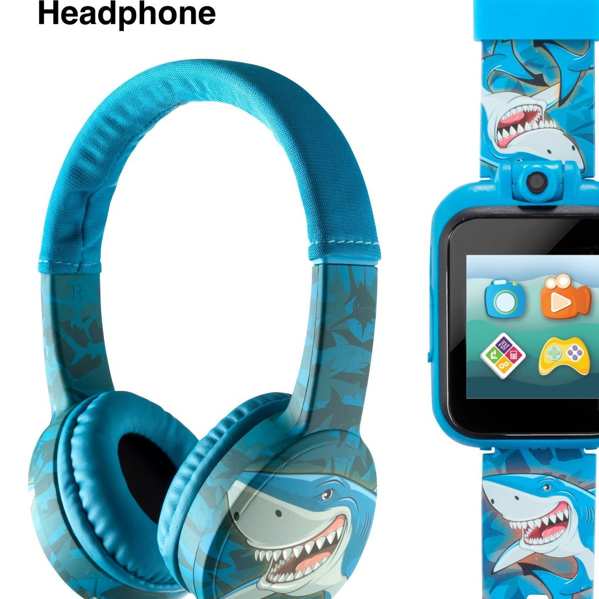 PlayZoom 2 Kids Smartwatch with Headphones: Blue Multi Shark