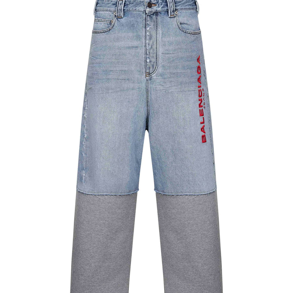 Balenciaga Men Light Blue Denim And Grey Fleece Trousers
