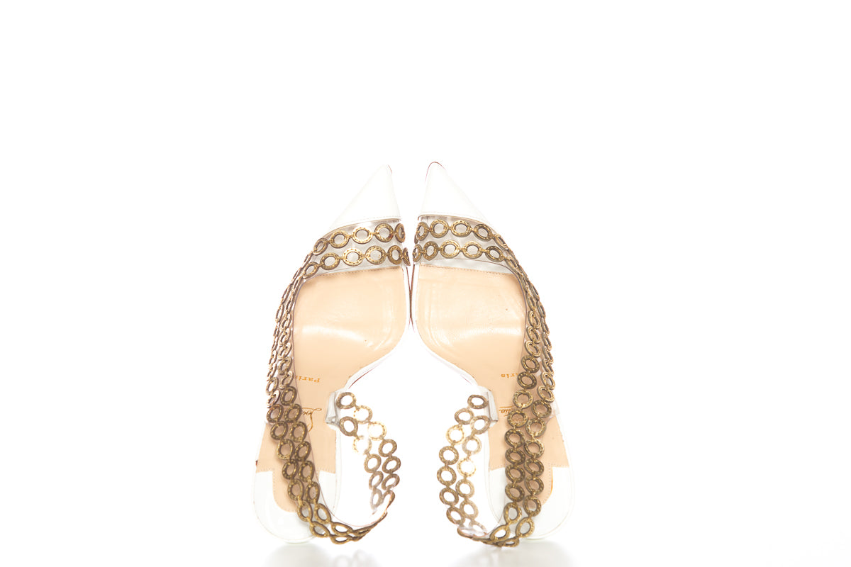Christian Louboutin White and Gold Pumps SZ 36.5