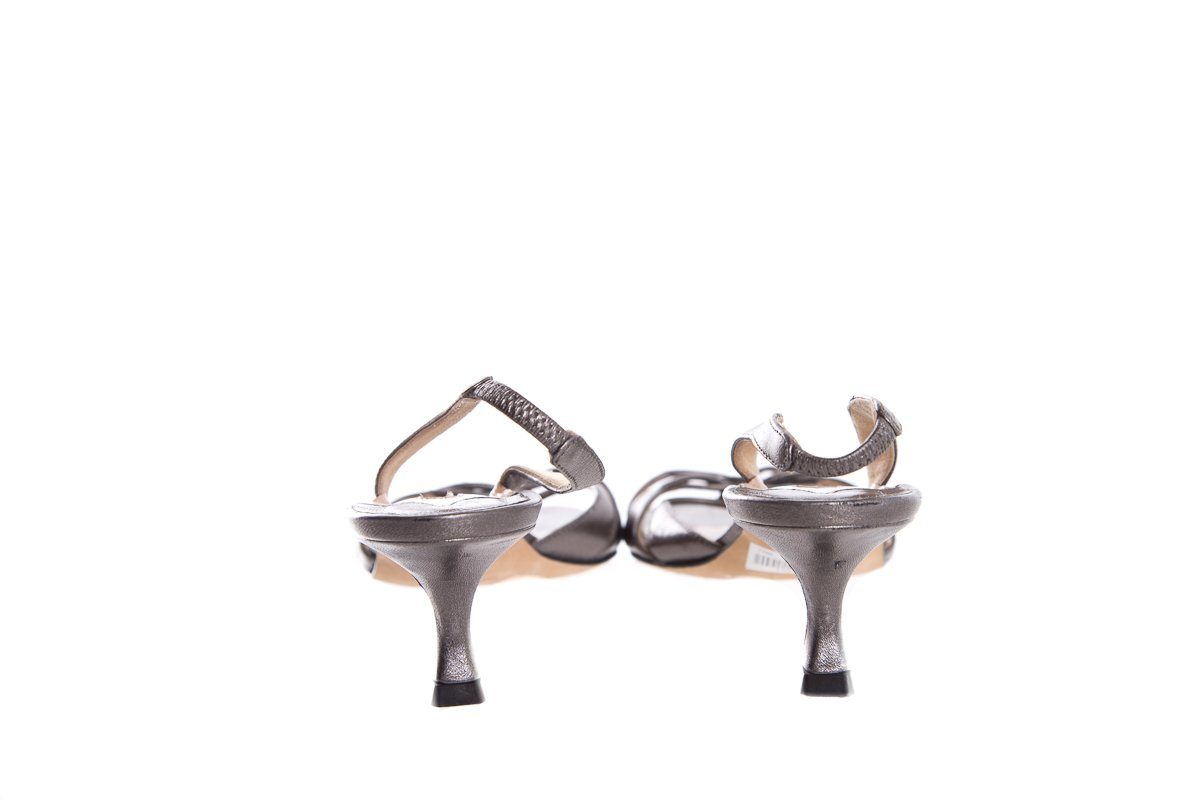 Manolo Blahnik Silver & Metallic Leather Slingback Sandals SZ 35.5