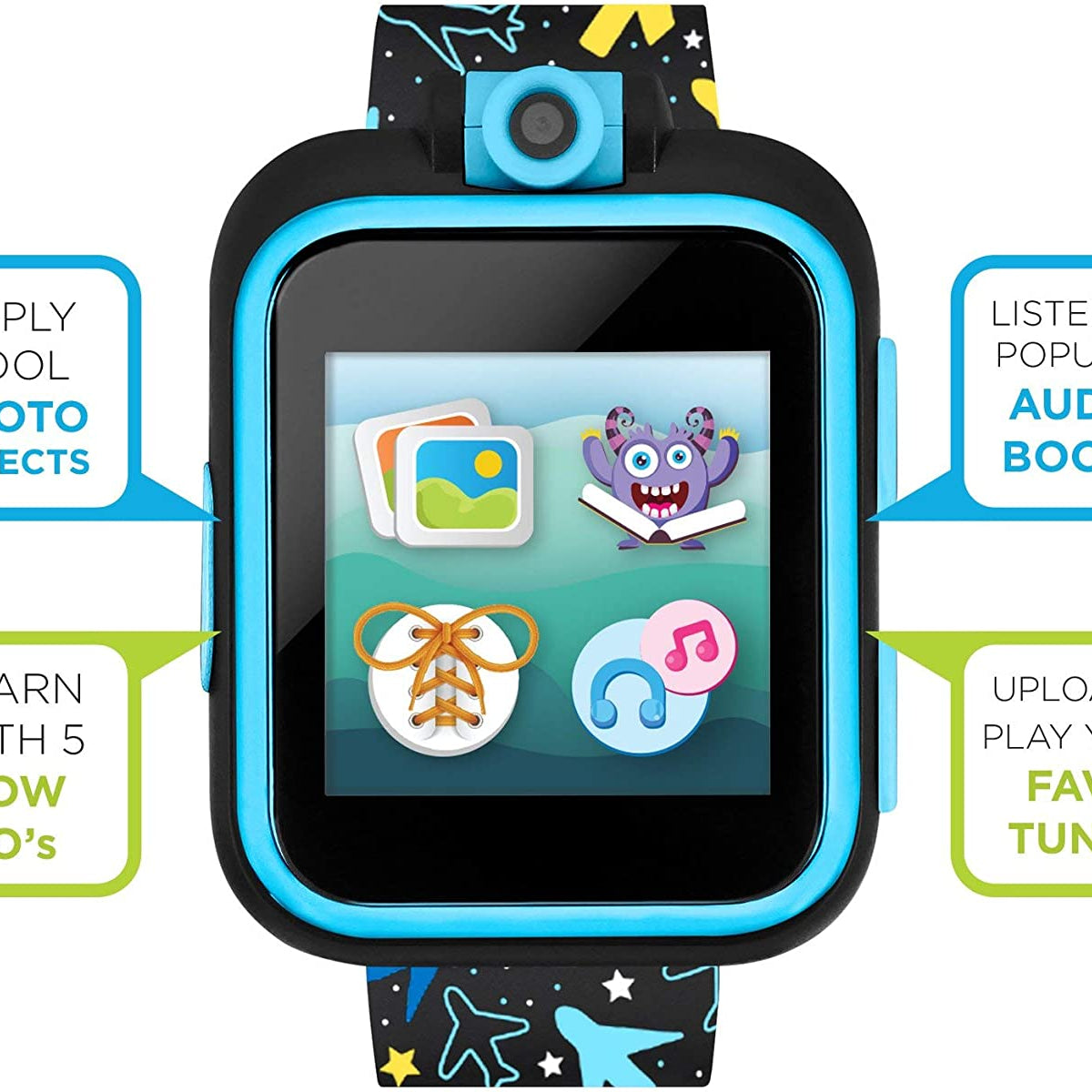 PlayZoom 2 Kids Smartwatch & Earbuds Set: Airplane & Star Print