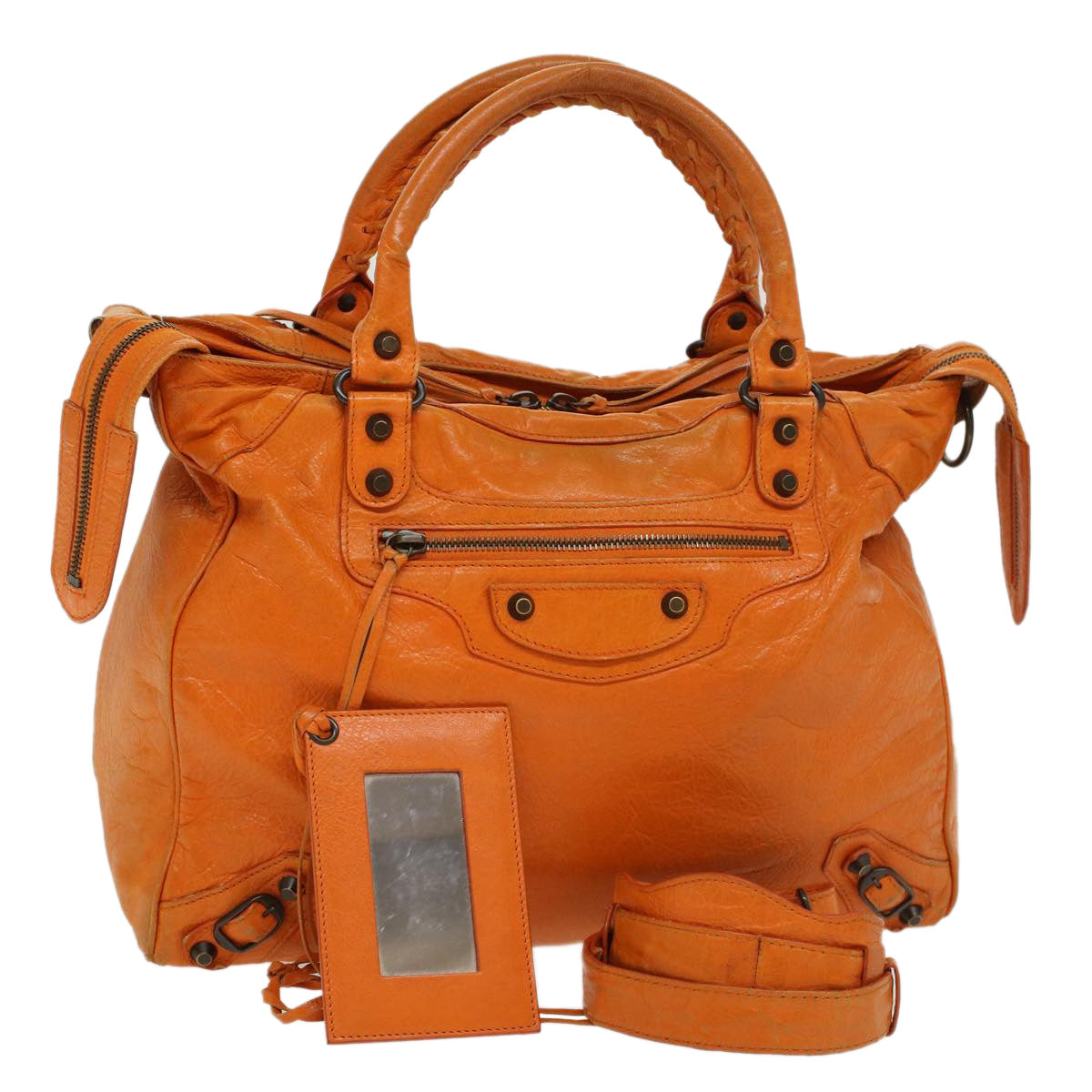 balenciaga Vero Hand Bag Leather 2way Orange Auth am4469