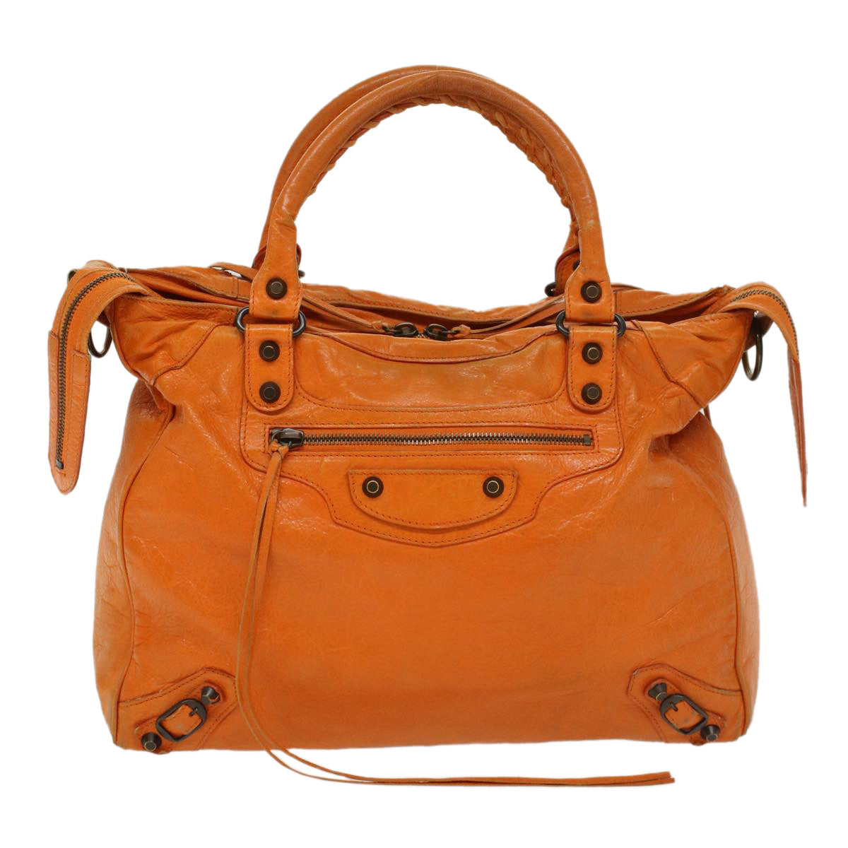 balenciaga Vero Hand Bag Leather 2way Orange Auth am4469