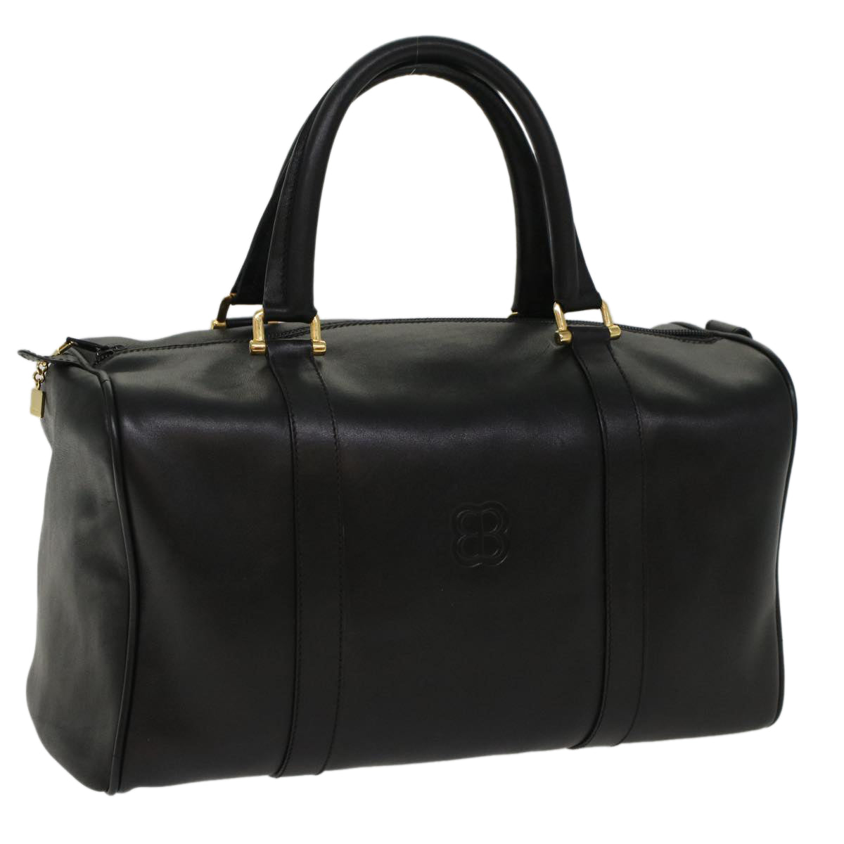 balenciaga Boston Bag Vintage Leather Black Auth am4980