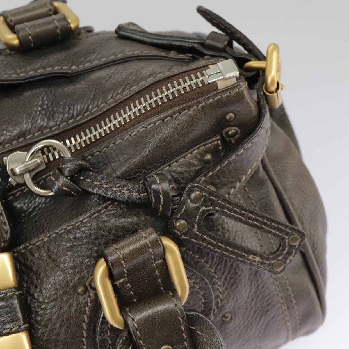 Chloe Paddington Hand Bag Leather Brown Gold Silver am7257