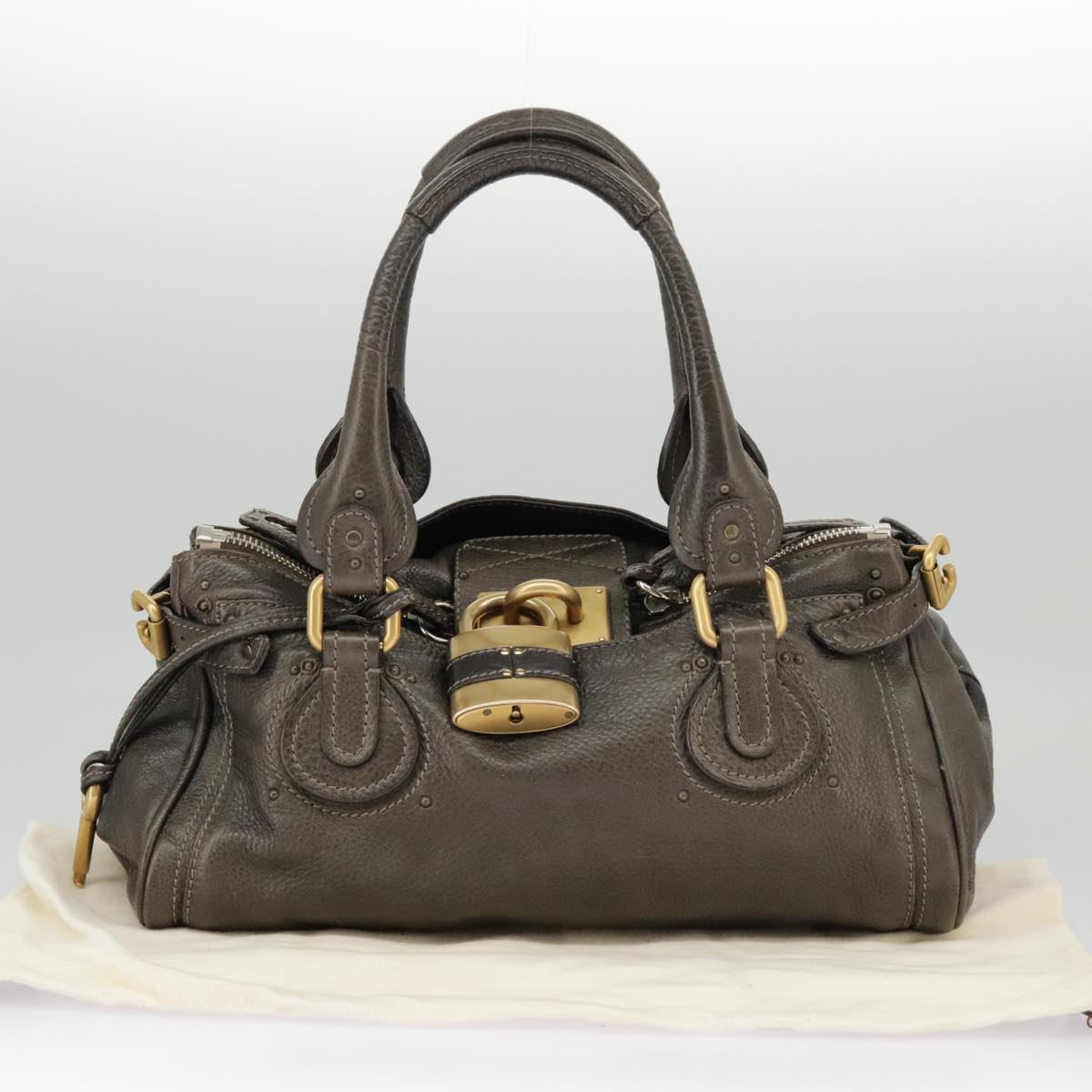 Chloe Paddington Hand Bag Leather Brown Gold Silver am7257