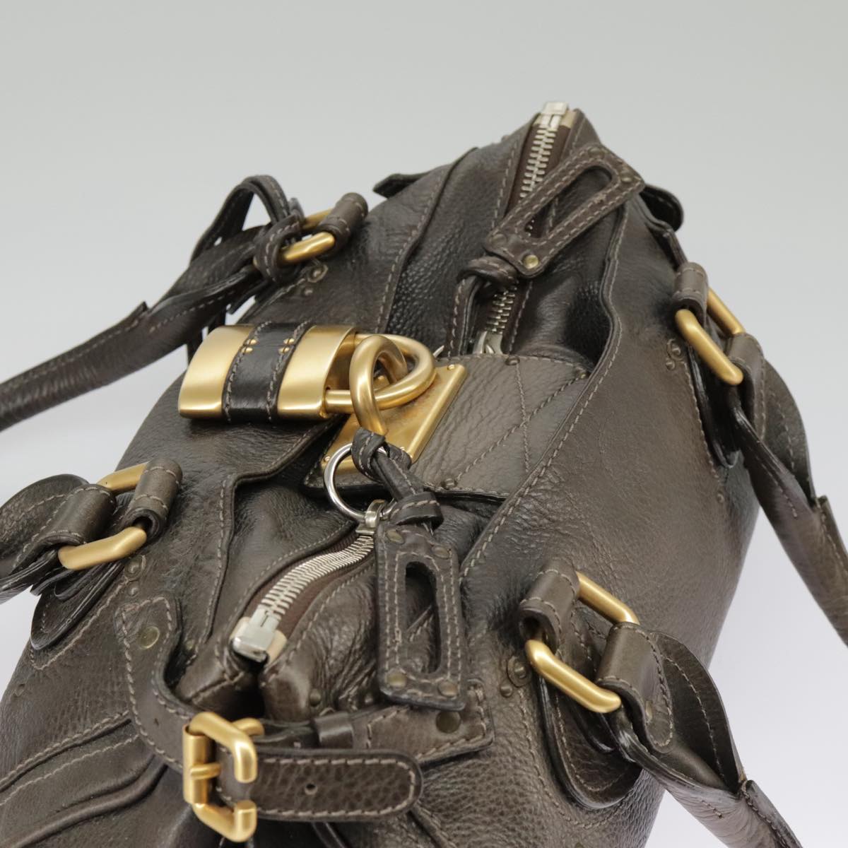 Chloe Paddington Hand Bag Leather Brown Gold Silver am7257